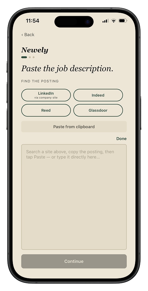 Pasting a job description for tailored questions